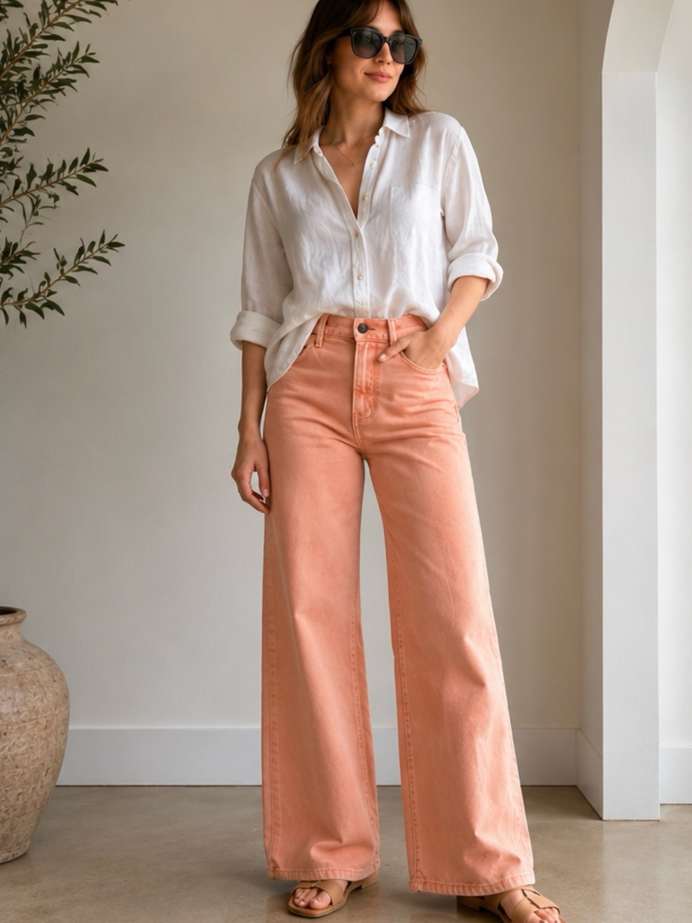 SLVRLAKE Grace Ankle Wide Leg Jeans Pink Peach Premium Denim Size 28